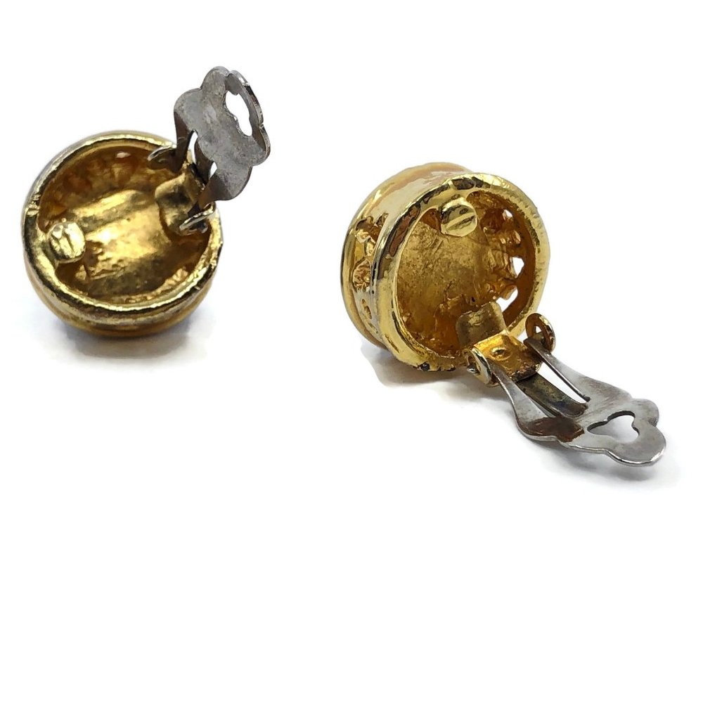 Vintage Amber Glass Clip On Earrings Unsigned, Chunky Round Clips - Picture 10 of 10